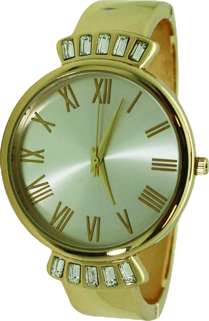 Gold  Elegant Emerald Rhinestone Solid Metal Bangle Watch