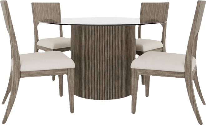 Frandlyn 5pc Dining Set (Round 54" Glass Dining Table + 4 Side Chairs)