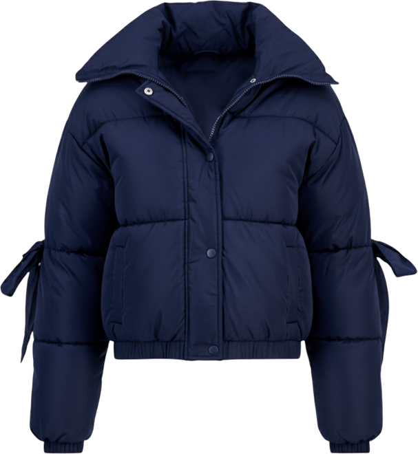 Juniors' Bow-Trim Puffer Jacket