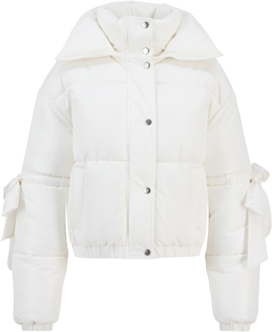 Juniors' Bow-Trim Puffer Jacket