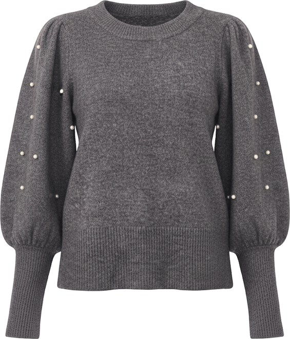 Women's Embellished-Sleeve Crewneck Sweater