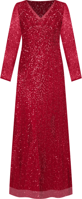 Women's Long-Sleeve Beaded Full-Length Gown