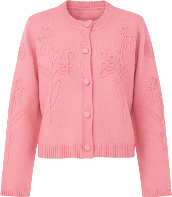 Women's Flower Embroidery Long Sleeves Cardigan Sweater