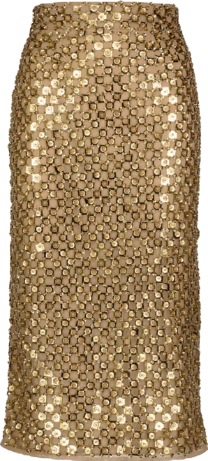 Women's Sequin Embellished Mesh Fitted Midi Pencil Skirt