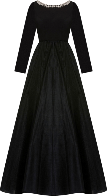 Women's Embellished Jersey Long Sleeve Ballgown With Tulle Skirt