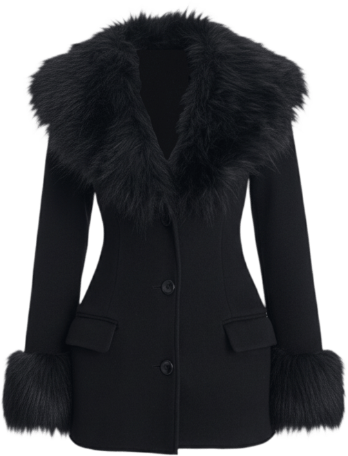 Women Hailee Black Single Breasted Wool Blend Mini Coat with Removable Fur Lapel
