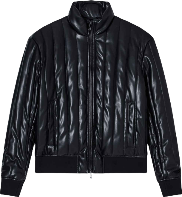 Men's Quilted Faux-Leather Puffer Jacket