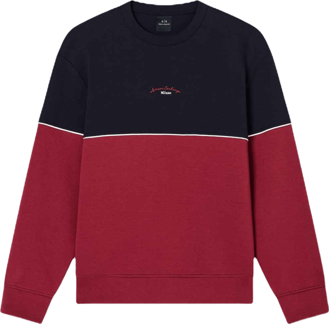 Men's Color Block Embroidered Center Logo Crewneck Hoodie