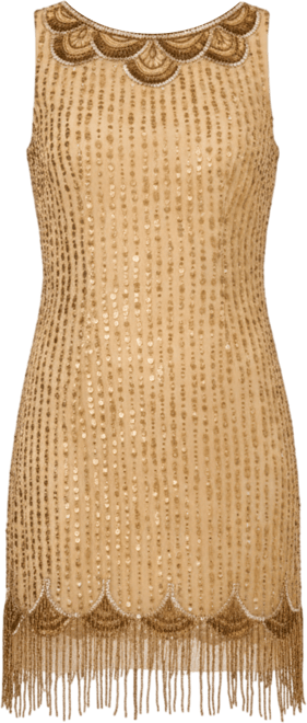 Women's Boat Neck Beaded Fringe Detail Mini Dress