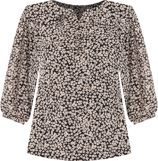 Women's Printed 3/4-Sleeve Crewneck Flowy Blouse