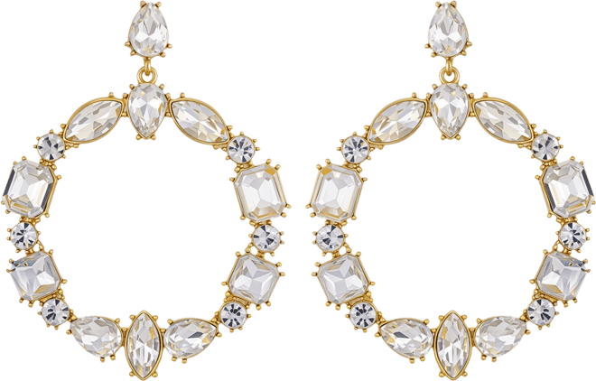 Epoxy Glass Stone Silver and Gold-Tone Door Knocker Earrings