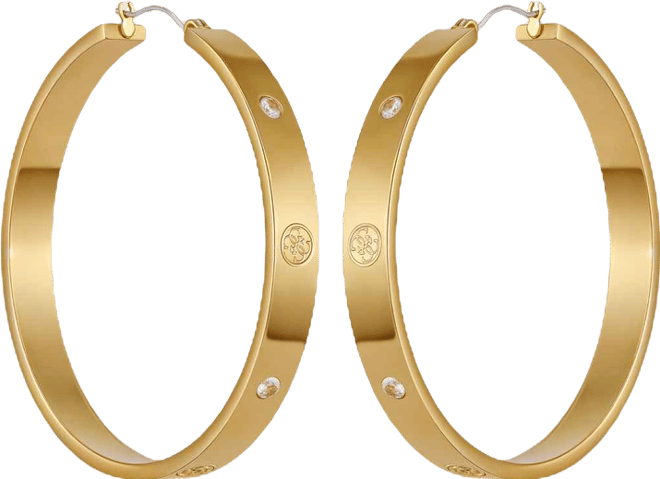 Cubic Zirconia Gold and Silver-Tone Logo Hoop Earrings