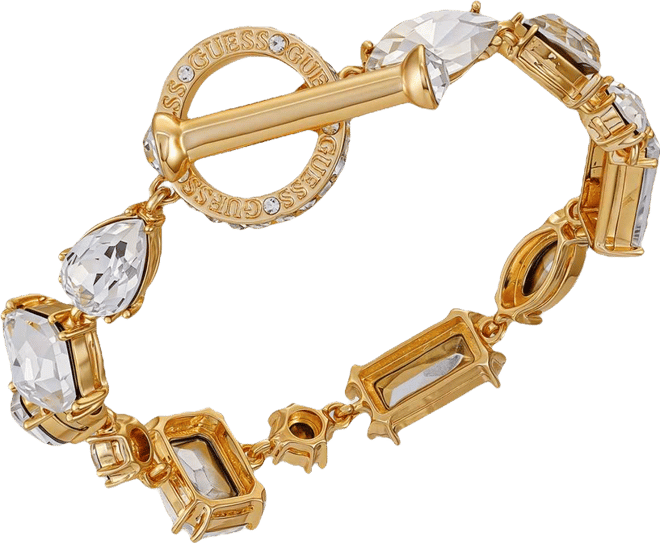 Epoxy Glass Stone Silver and Gold-Tone Toggle Bracelet
