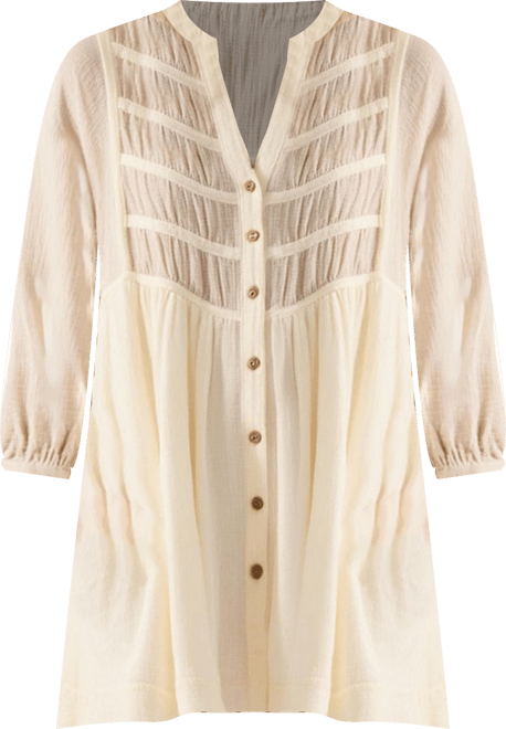 Women's Textured Sheer Panel Pintuck Shirt Dress