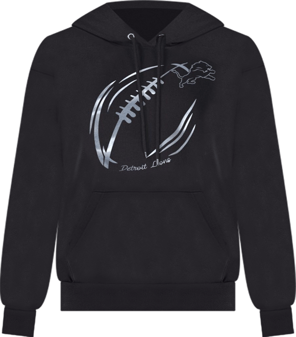 Women's Black Detroit Lions Metallic Print Football Sketch Fleece Pullover Hoodie