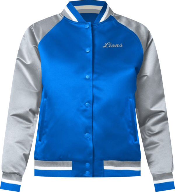 Women's Blue/Silver Detroit Lions Satin Full-Snap Vintage Varsity Jacket