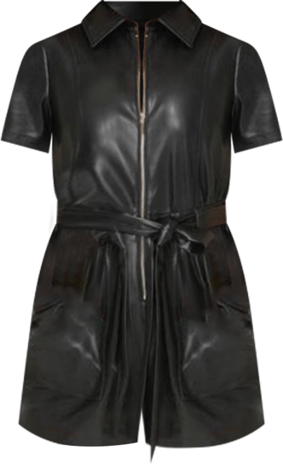 Women's Faux Leather Zip Front Romper