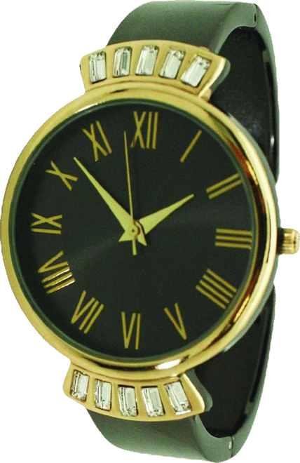 Gunmetal Gold  Elegant Emerald Rhinestone Solid Metal Bangle Watch