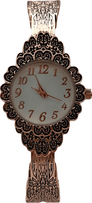 Rose Gold Elegant Flower Detailed Face Bangle Women Watch