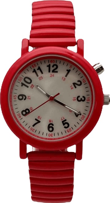 Red Stretch Band Easy Read Nurse Watch with Second Hand Women Watch