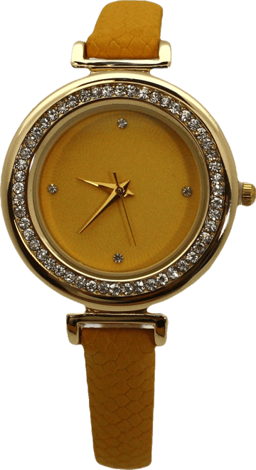 Yellow Faux Leather Solid Colors and Rhinestones Women Watch