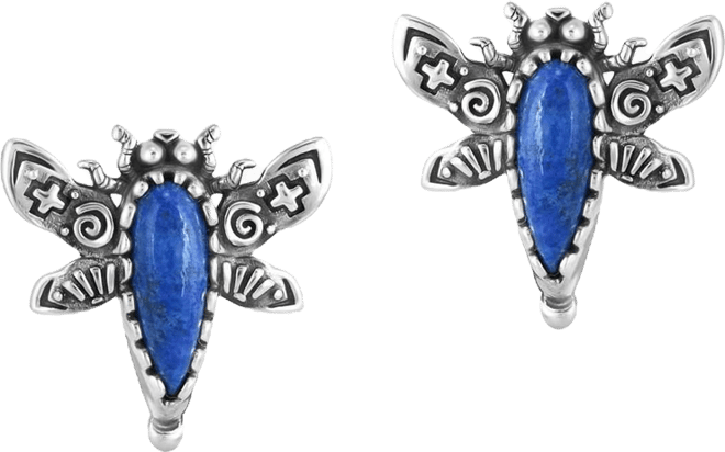 Sterling Silver Denim Lapis Dragonfly Stud Earrings