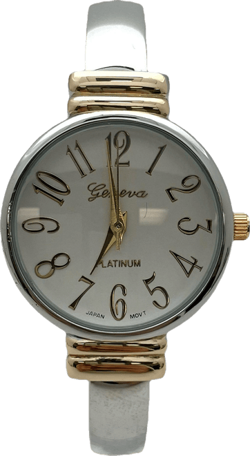Metallic Everyday Minimalist Bangle Women Watch, Two Tone