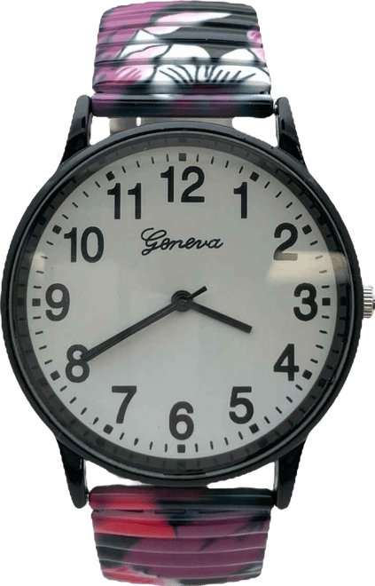 Black Purple Big Dial Easy Reader Watch Abstract Elastic Stretch Band Wristwatch Women Watch