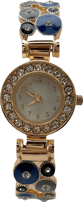 Grey Blue Gold Colorful Round Shapes Band Bangle Women Watch