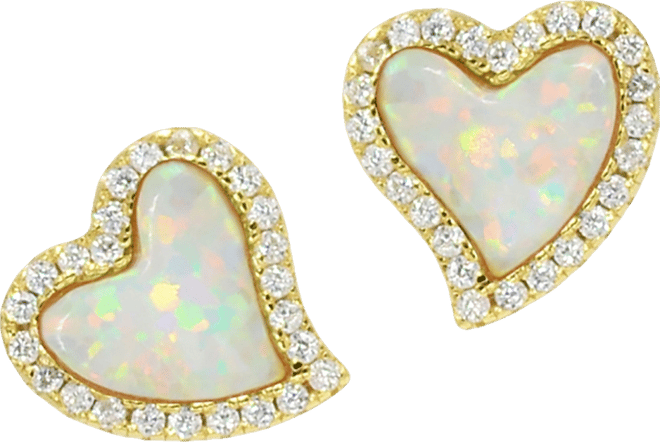Amore Heart Stud Earrings With Lab-Grown Opal in 14k Gold Plated Sterling Silver