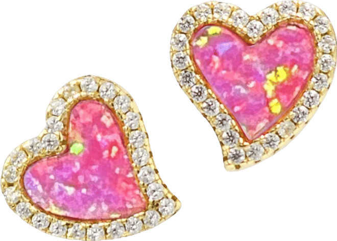 Amore Heart Stud Earrings With Lab-Grown Opal in 14k Gold Plated Sterling Silver
