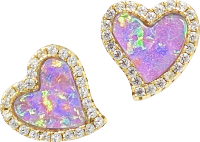 Amore Heart Stud Earrings With Lab-Grown Opal in 14k Gold Plated Sterling Silver