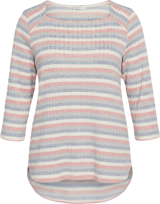 Plus Size Marled Stripe Envelope Neck Rib Knit Top