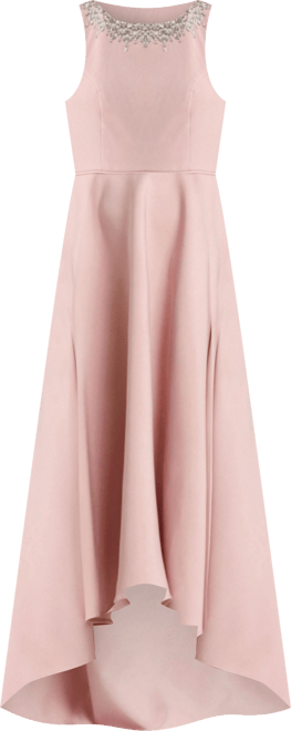 Women's Crepe Embellished Neck Sleeveless High Low Gown