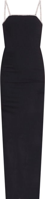 Women's Flore Black Crystal Straps Backless Gown With Bow