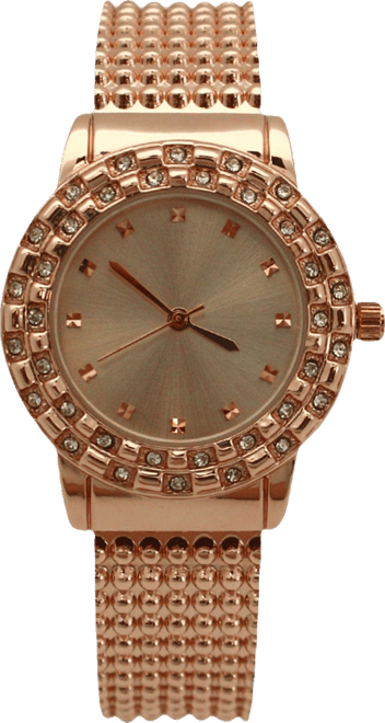 Rose Gold Thick Bangle Watch With Rhinestone Details