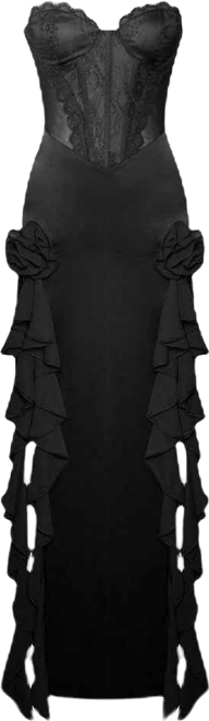 Women's Talia Black Satin Lace Corset Maxi Dress