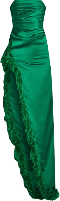Women's Perrin Emerald Green Feather Dress High Slit Gown