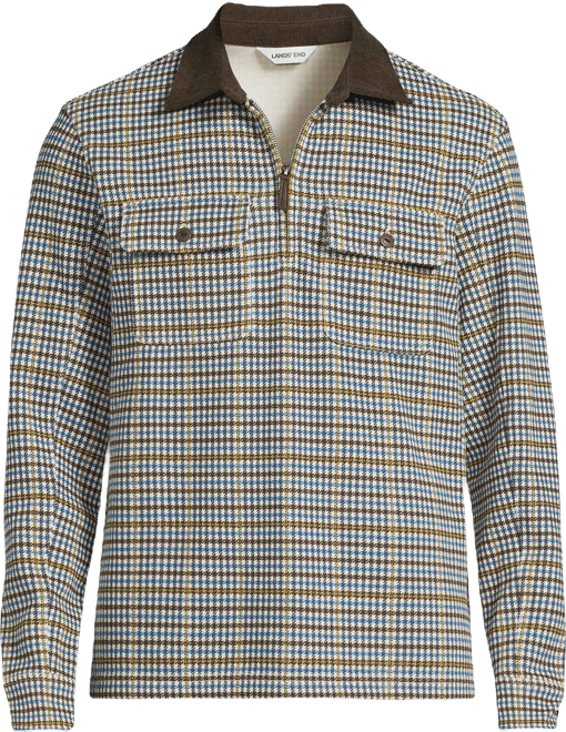 Men's Long Sleeve Corduroy Collar Bedford Rib Quarter Zip