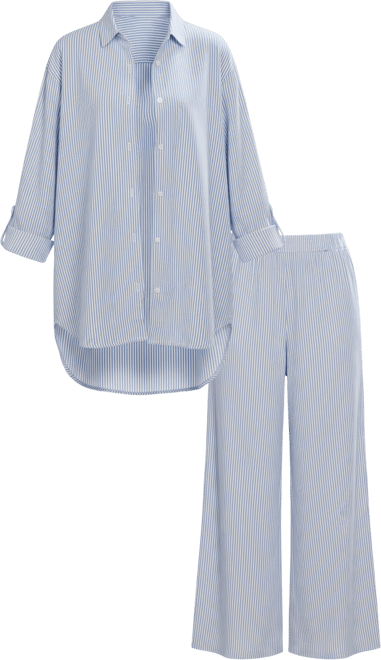 Women's Striped Button Down Matching Set