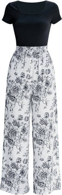 Women's Floral Print Wide Leg Jumpsuit