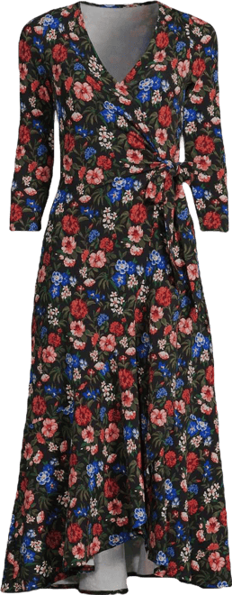 Women's Cotton Modal 3/4 Sleeve Vneck Wrap Dress