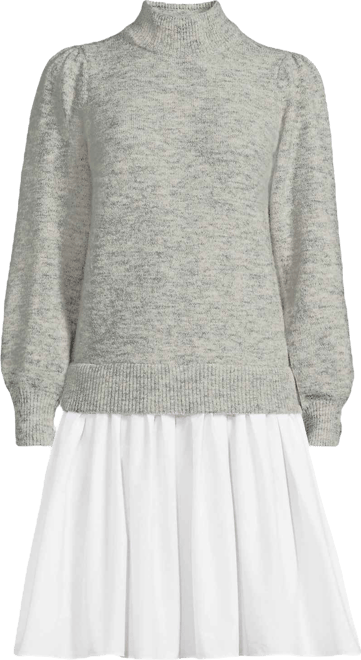 Women's Fuzzy Lantern Sleeve Mock Neck Mini Twofer Dress