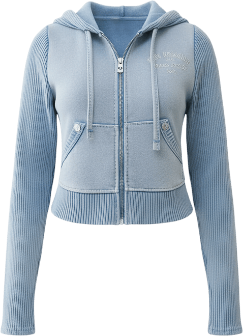 RIBBED BIG T SHRUNKEN ZIP HOODIE