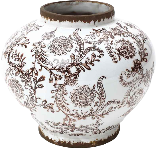 Brown Floral Wide-Mouth Waterproof Ceramic Vase, 8.66" Round Indoor Home Decor