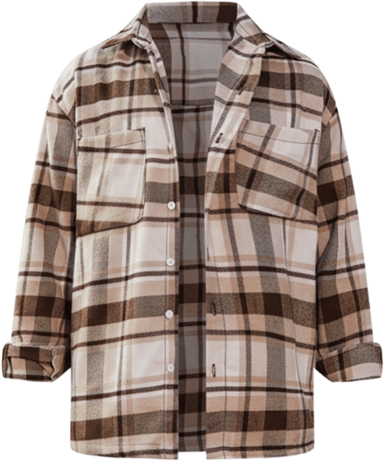 Men's Saltbox Beige & Pecan Brown Tartan Utility Shacket