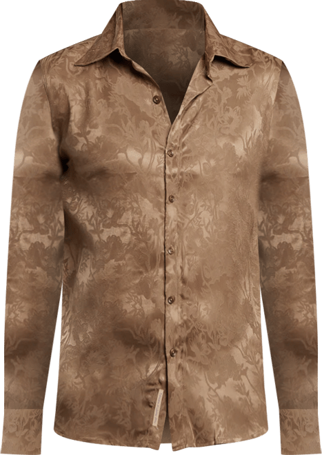 Men's Peanut Brown Flora-Textured Shirt