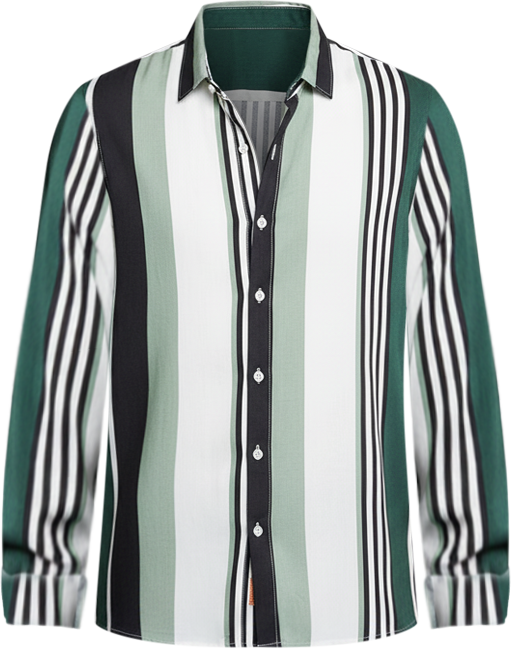 Men's Jungle Green & Cream White Multitrack-Striped Shirt