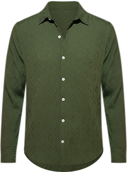 Men's Forest Green Floral-Textured Shirt