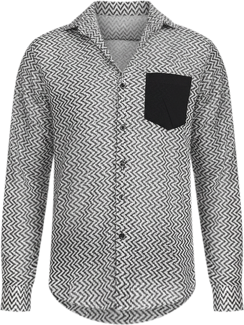 Men's Onyx Black & Cream White Zig-Zag Block Shirt